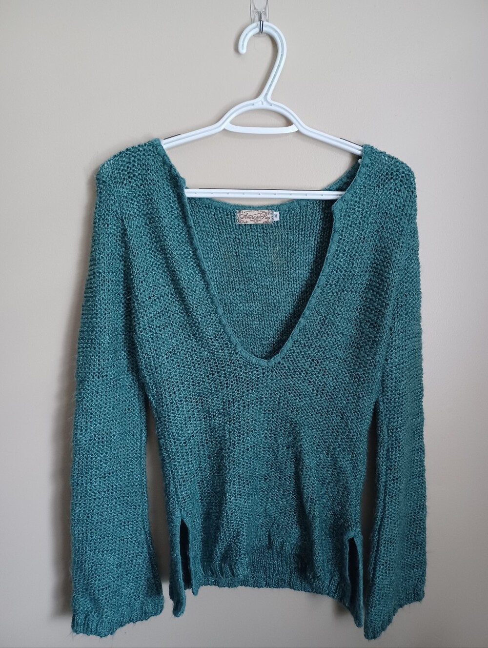 Women's Size M American Rag Green Acrylic Poly Knit Long Sleeve Sweater Shirt